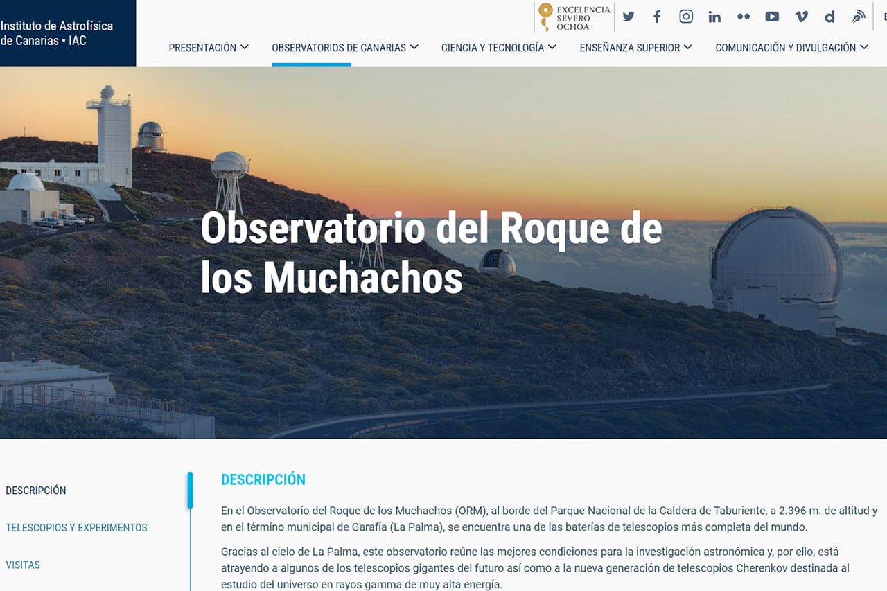 Web del Instituto de Astrofísica de Canarias